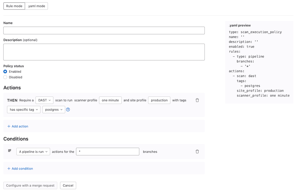 Scan Execution Policy Editor Rule Mode